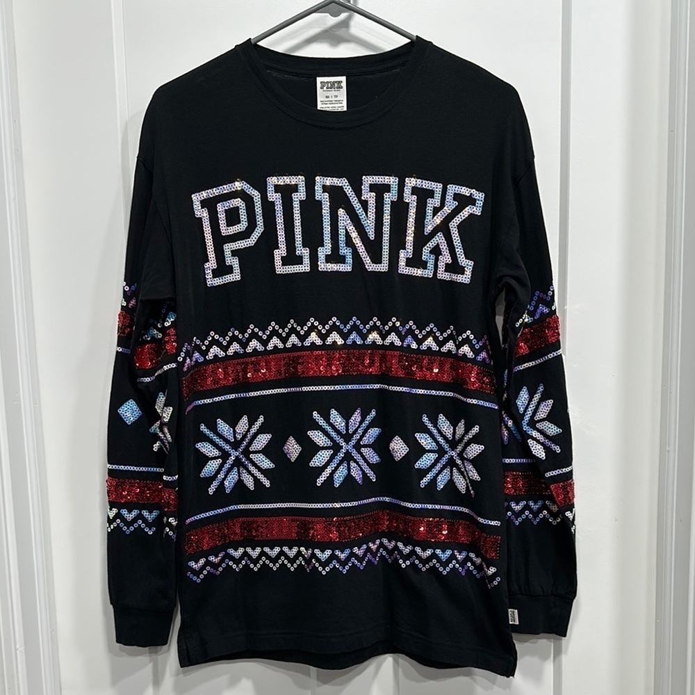 PINK Victoria's Secret Long Sleeve Bling XMAS Top Size XS